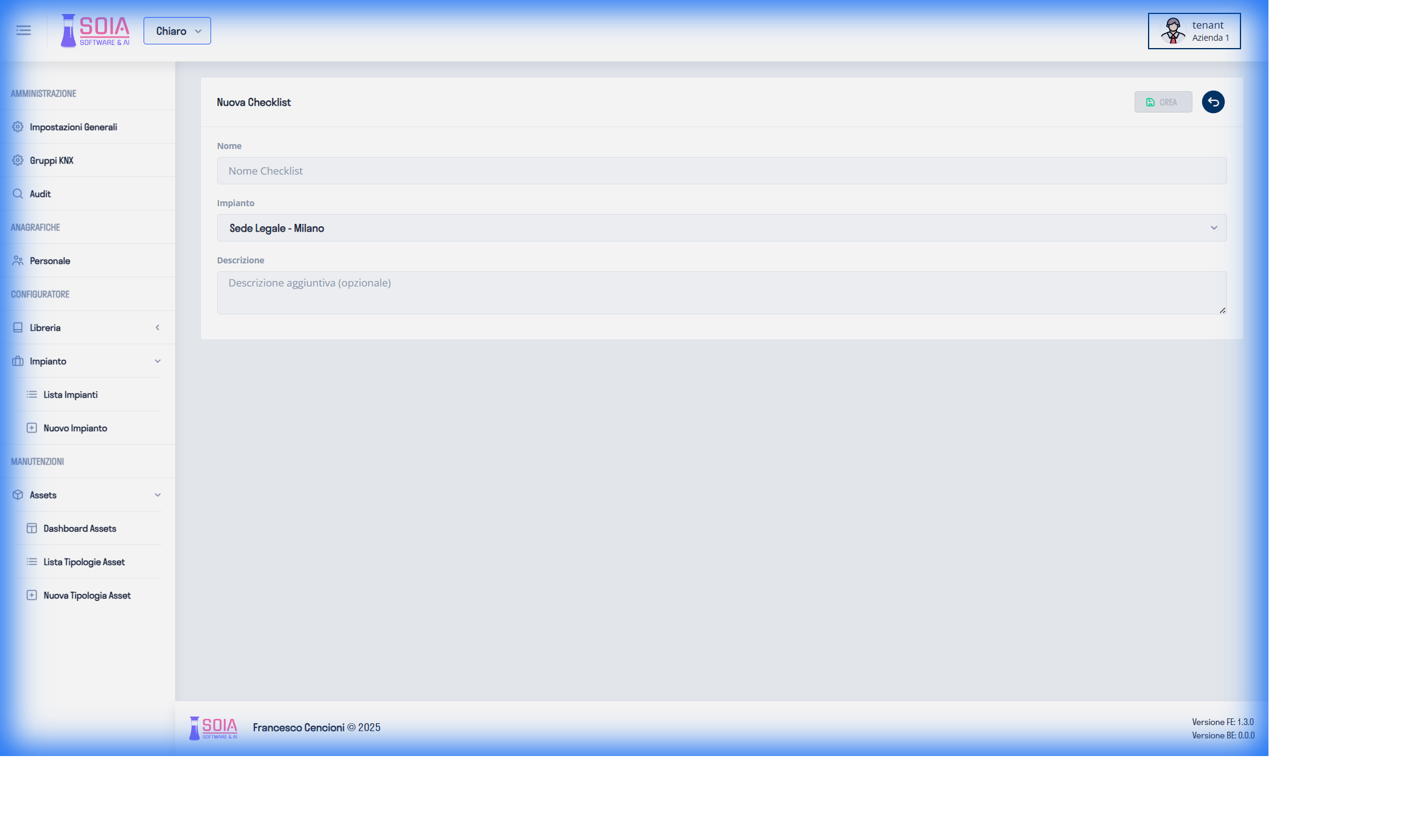 Form Creazione Checklist