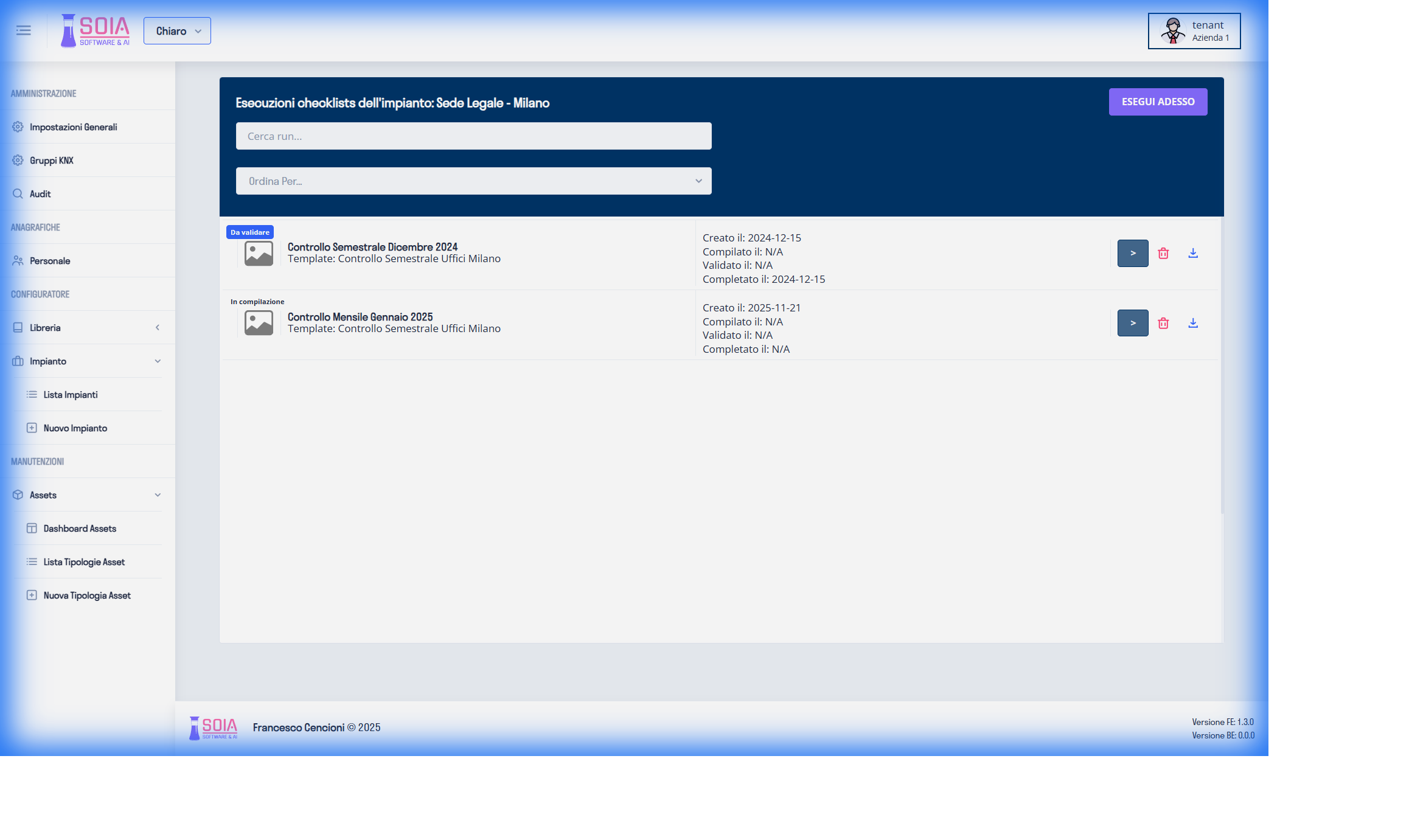 Lista Esecuzioni Checklist