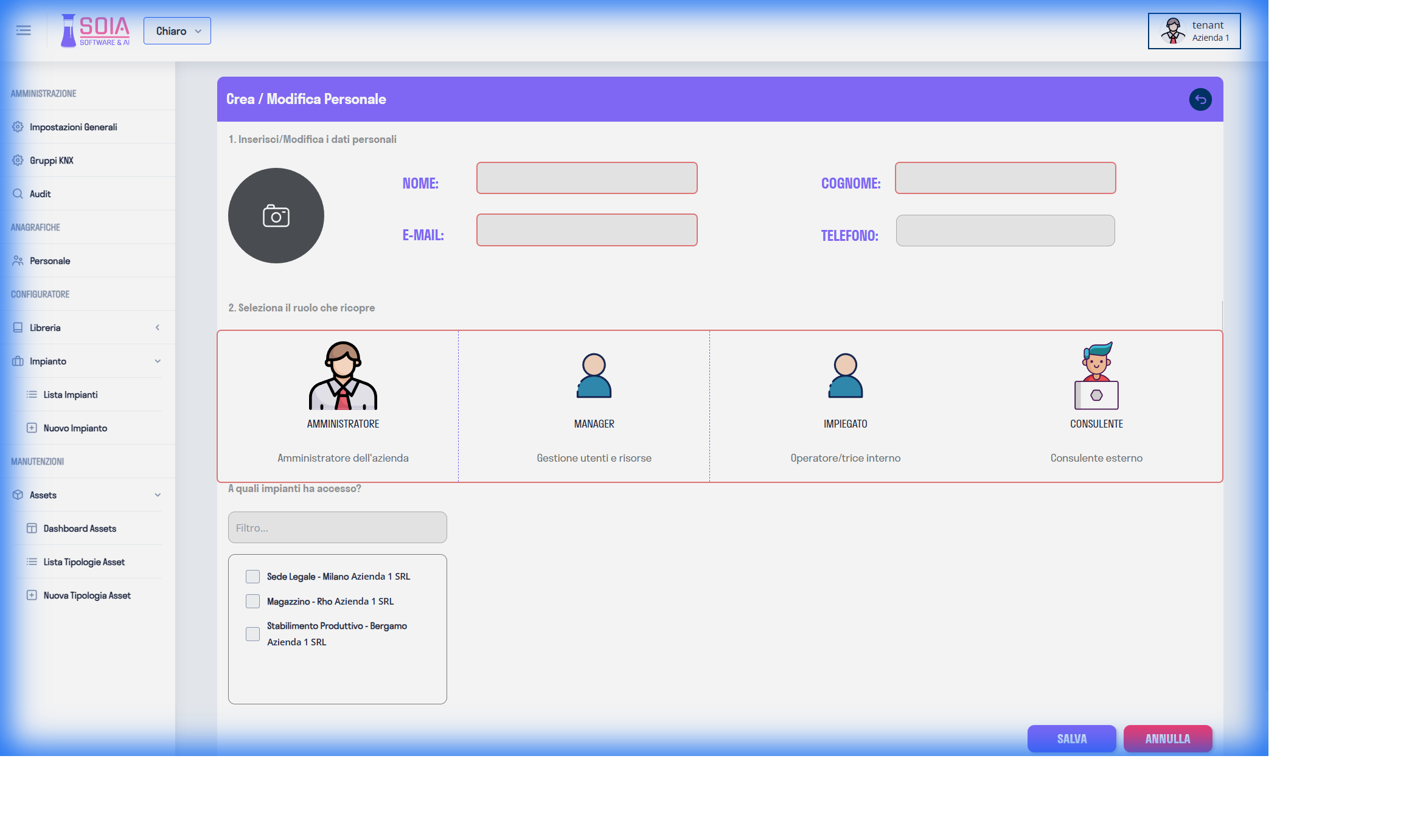 Form Creazione Utente